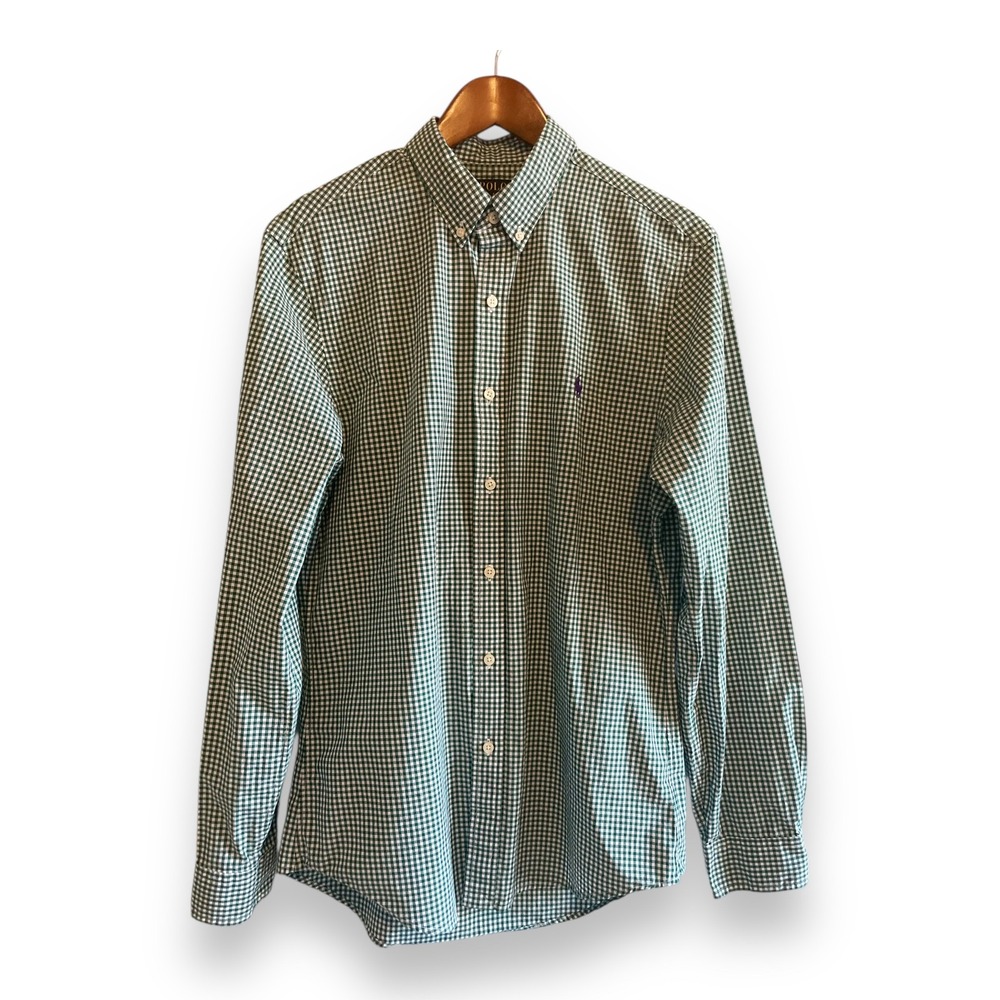 Polo Ralph Lauren Men's Slim Fit Gingham Button Down Shirt Green White Medium M